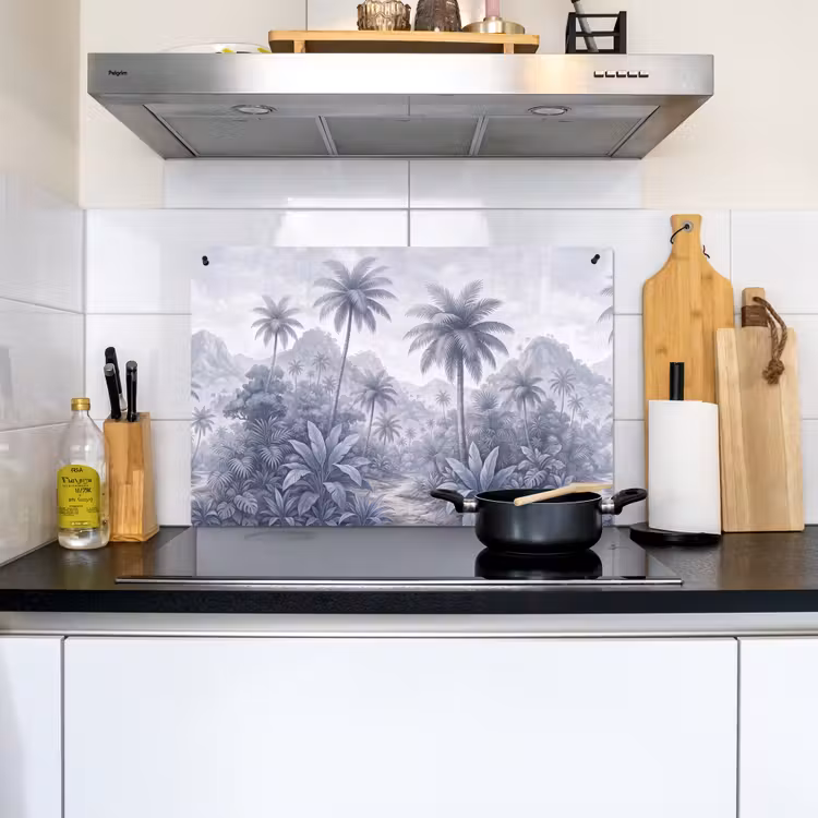 Natuur - Boom - Tropisch - Landschap - Blauw Inductie beschemer met haakjes klein -sfeer2