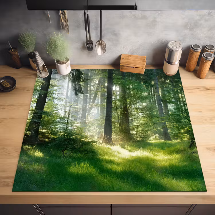 Natuur - Bomen - Bos - Groen - Zon - Gras - Planten Inductie beschermer vinyl 3mm middel -sfeer5