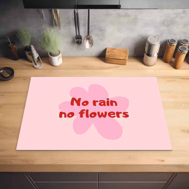 No rain no flowers - Bloem - Roze Inductie beschermer vinyl 3mm klein -sfeer5