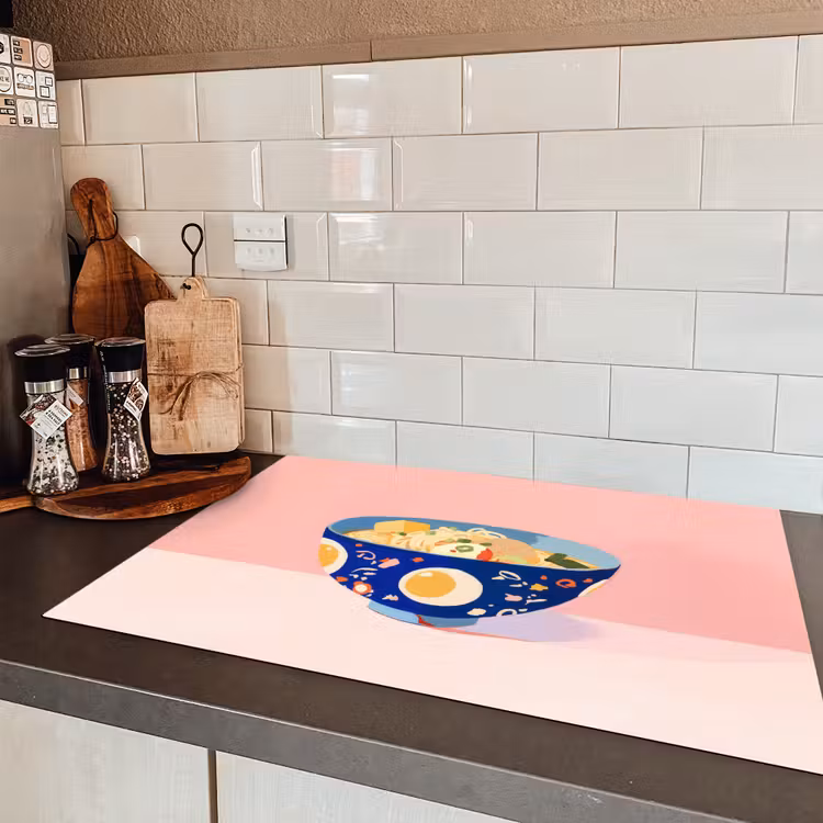 Noodles - Kom - Blauw - Illustratie Inductie beschermer vinyl 3mm klein -sfeer3