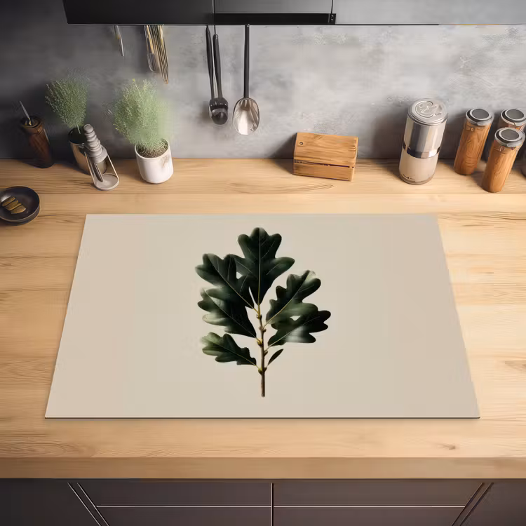 Eikenbladeren - Beige - Groen - Golvende randen Inductie beschermer vinyl 3mm klein -sfeer5
