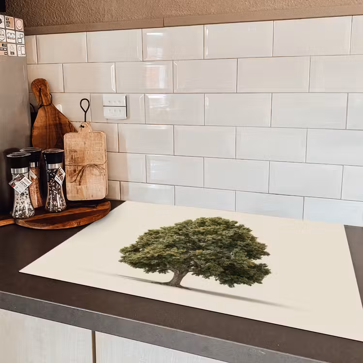 Eikenboom - Groen - Lichte achtergrond Inductie beschermer vinyl 3mm klein -sfeer3