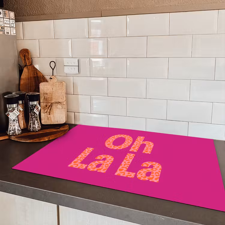Oh la la - Luipaardprint - Roze Inductie beschermer vinyl 3mm klein -sfeer3
