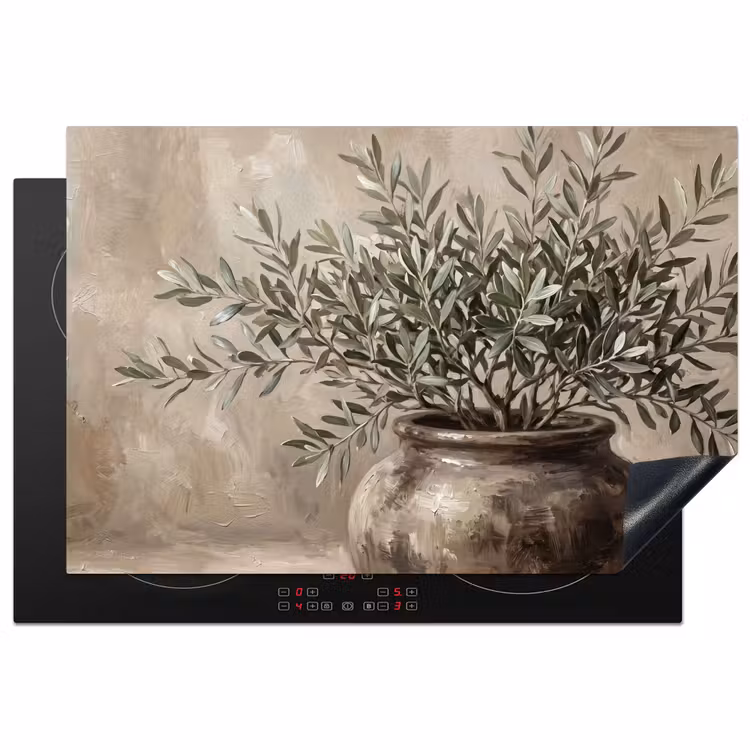 Olijfplant - Aardenpot - Abstract - Beige Inductie beschermer vinyl 3mm klein -3d