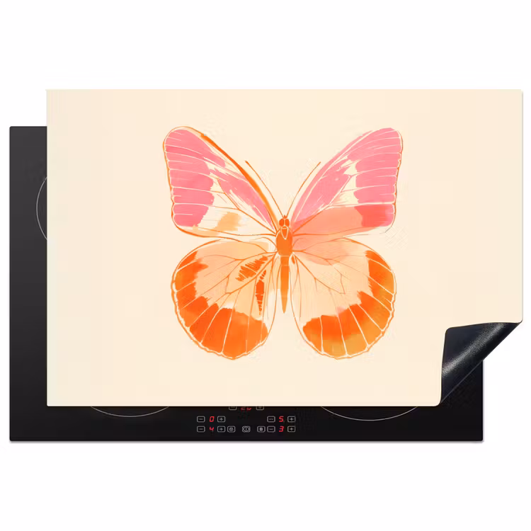Oranje - Vlinder - Minimalistisch Inductie beschermer vinyl 3mm klein -3d