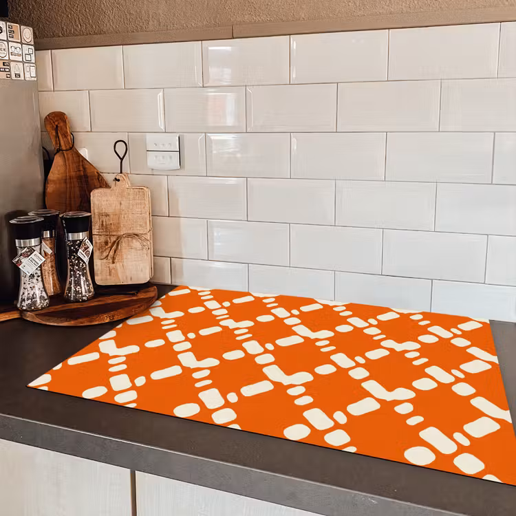 Oranje - Ruitpatroon - Wit Inductie beschermer vinyl 3mm klein 276 -sfeer3
