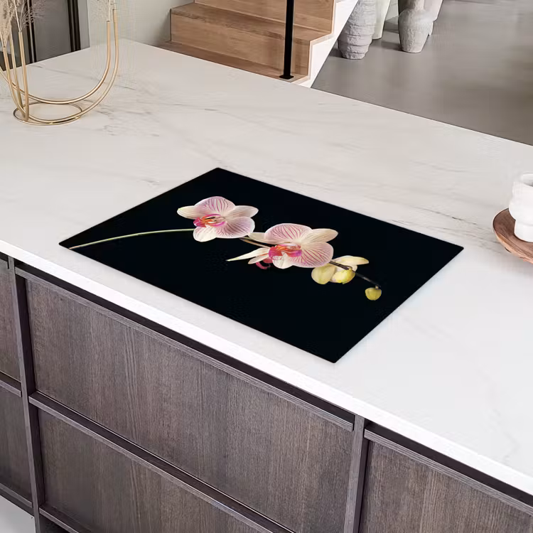 Orchidee - Bloemen - Zwart - Roze - Knoppen Inductie beschermer vinyl 3mm klein -sfeer8