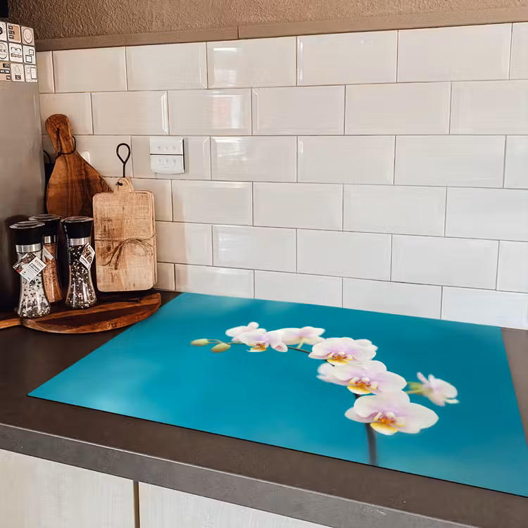 Orchidee - Bloemen - Plant - Wit - Paars Inductie beschermer vinyl 3mm klein -sfeer3