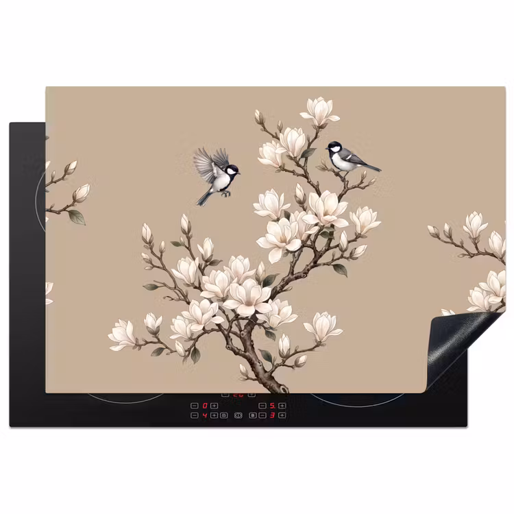 Oosters - Vogels - Beige Inductie beschermer vinyl 3mm klein -3d