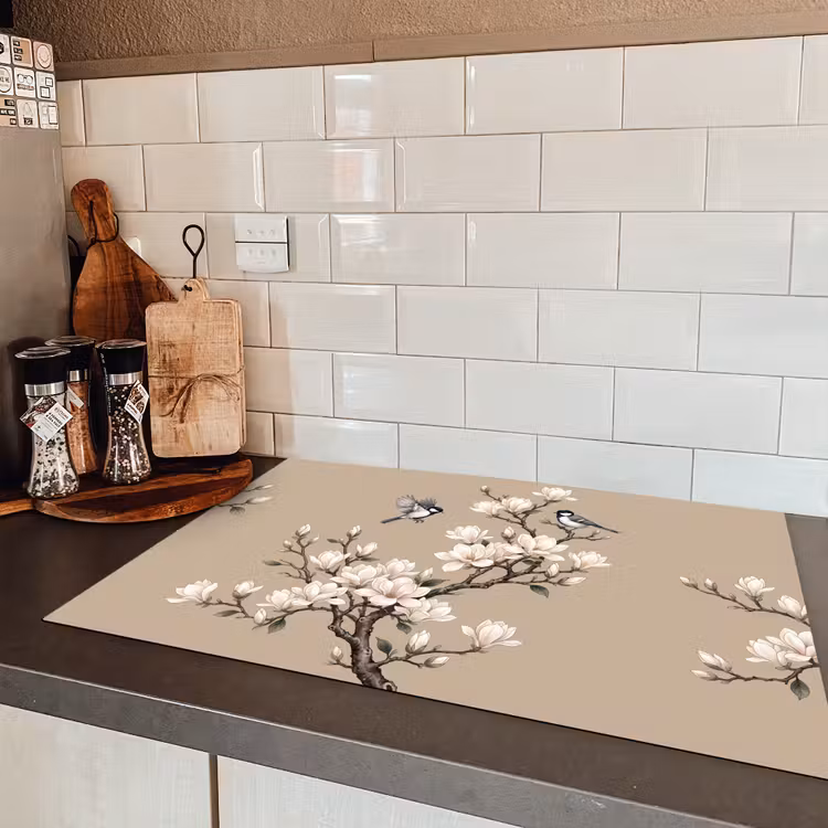 Oosters - Vogels - Beige Inductie beschermer vinyl 3mm klein -sfeer3