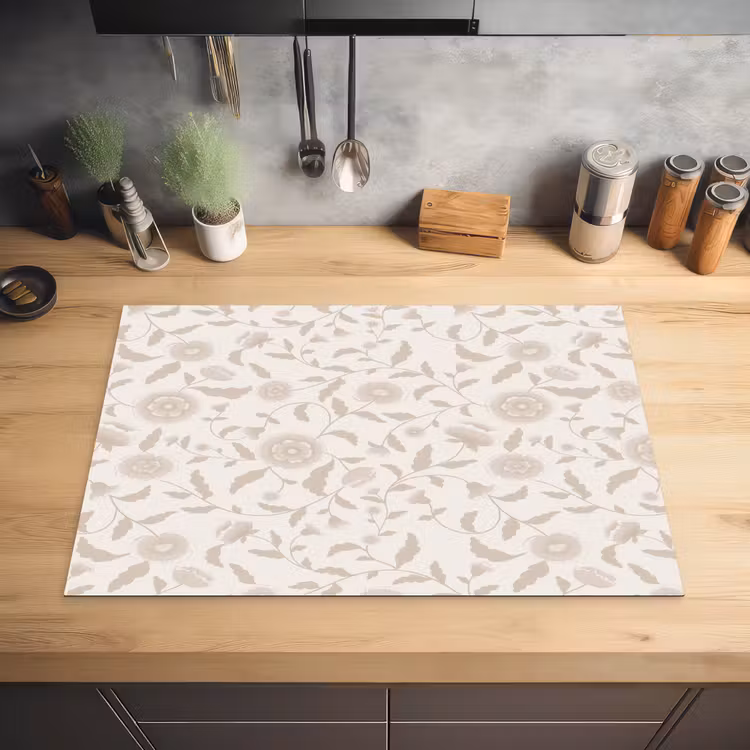 Sierlijk - Bloemen - Beige Inductie beschermer vinyl 3mm klein 276 -sfeer5