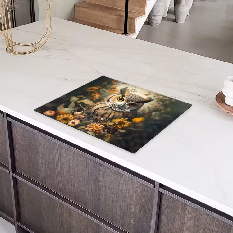 Uil - Vogels - Bloemen - Natuur Inductie beschermer vinyl 3mm groot -sfeer8
