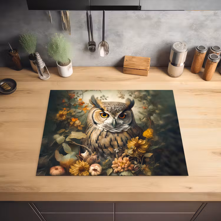 Uil - Vogels - Bloemen - Natuur Inductie beschermer vinyl 3mm groot -sfeer5