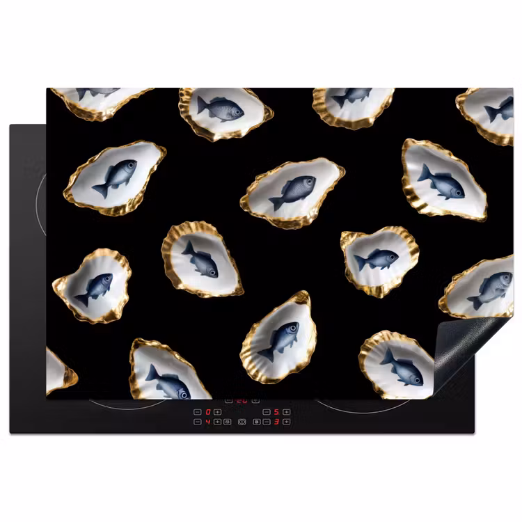 Oesters - Vissen - Blauw - Goud Inductie beschermer vinyl 3mm klein -3d