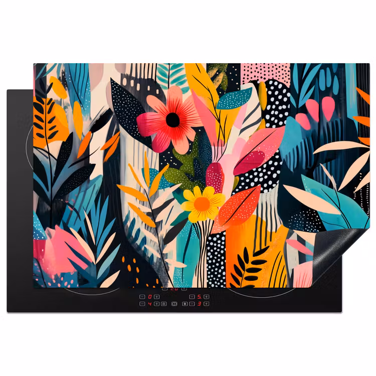 Schilderij - Abstract - Bloemen - Roze Inductie beschermer vinyl 3mm klein -3d