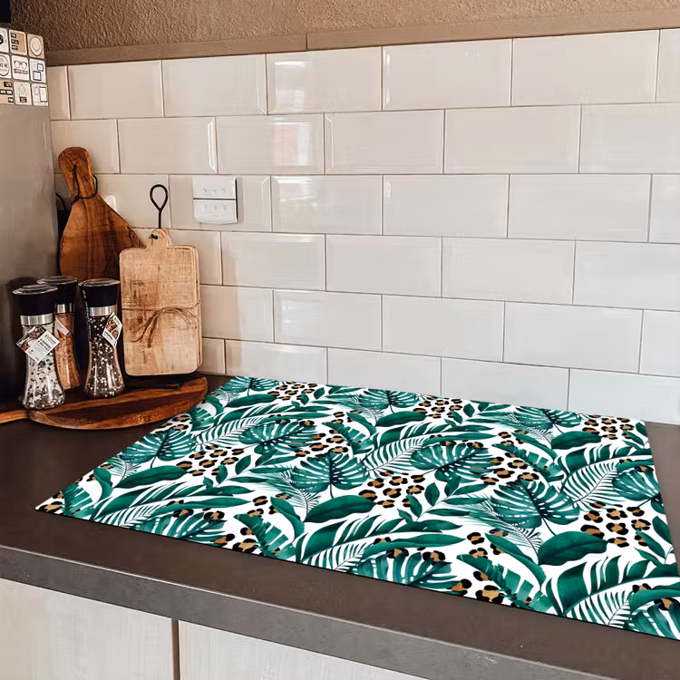 Palmblad - Panterprint - Tropical Inductie beschermer vinyl 3mm klein -sfeer3