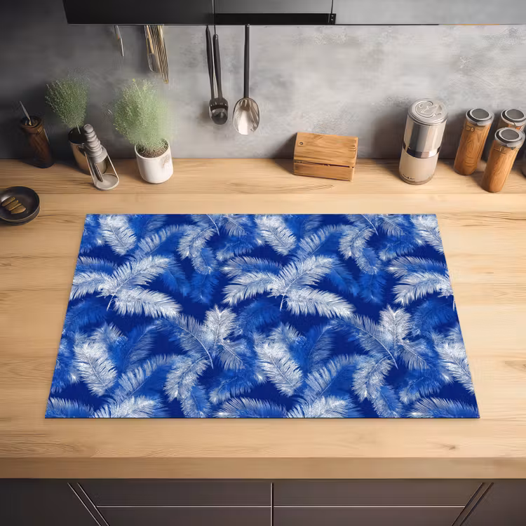 Palmblad - Patroon - Blauw Inductie beschermer vinyl 3mm klein 276 -sfeer5