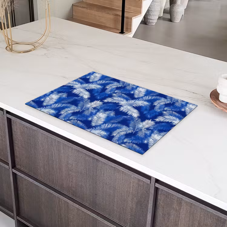Palmblad - Patroon - Blauw Inductie beschermer vinyl 3mm klein 276 -sfeer8
