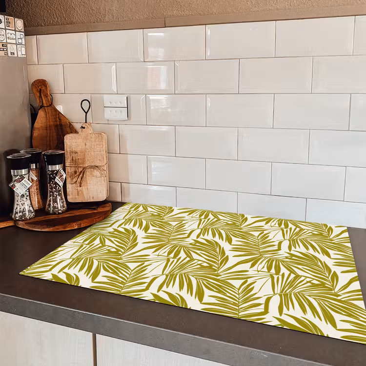 Palmblad - Patroon - Groen Inductie beschermer vinyl 3mm klein 276 -sfeer3