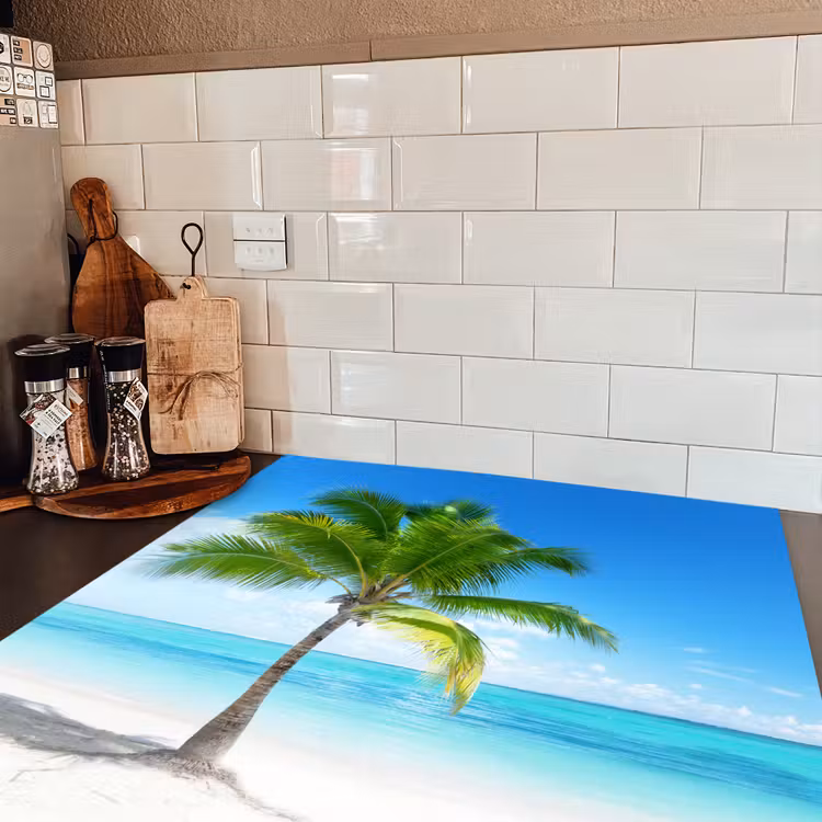 Palmboom - Strand - Zee - Zomer Inductie beschermer vinyl 3mm middel -sfeer3