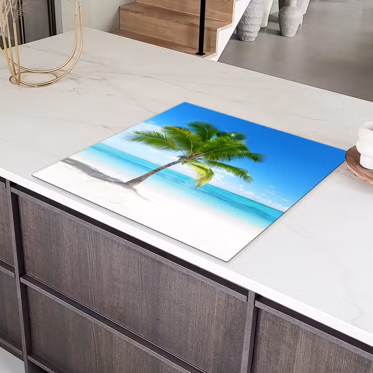 Palmboom - Strand - Zee - Zomer Inductie beschermer vinyl 3mm middel -sfeer8