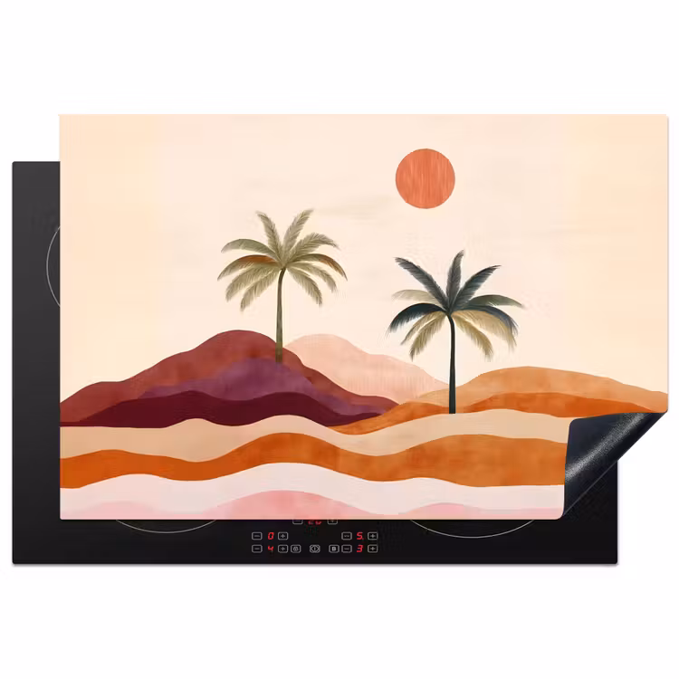 Palmbomen - Abstract - Zon - Heuvels Inductie beschermer vinyl 3mm klein -3d