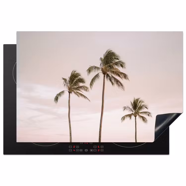 Palmbomen - Zonsondergang - Roze Inductie beschermer vinyl 3mm klein -3d
