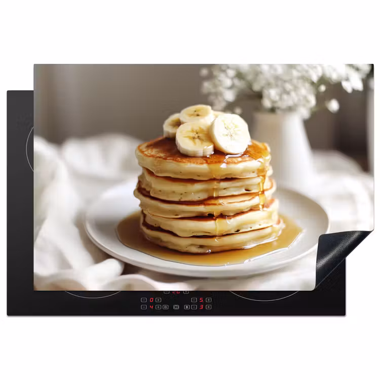 Pannenkoeken - Banaan - Siroop - Wit - Beige Inductie beschermer vinyl 3mm klein -3d