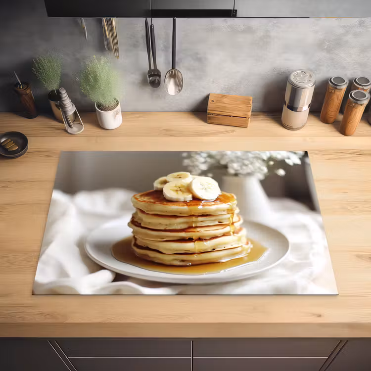 Pannenkoeken - Banaan - Siroop - Wit - Beige Inductie beschermer vinyl 3mm klein -sfeer5