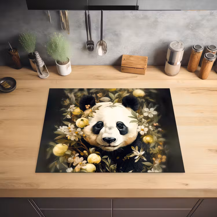 Panda - Pandabeer - Wilde dieren - Natuur - Bloemen Inductie beschermer vinyl 3mm groot -sfeer5