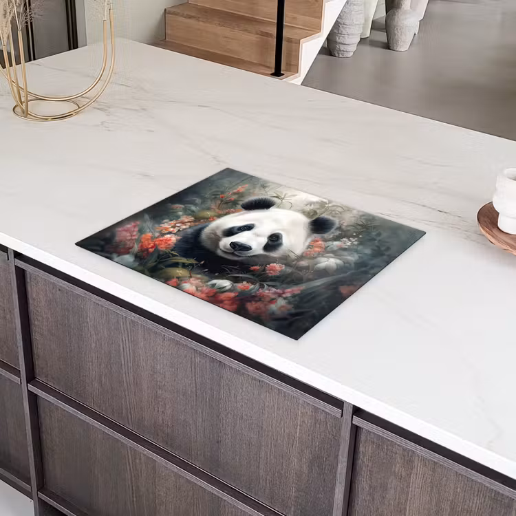Panda - Wilde dieren - Bloemen - Natuur Inductie beschermer vinyl 3mm groot -sfeer8