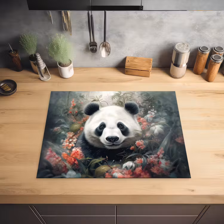 Panda - Wilde dieren - Bloemen - Natuur Inductie beschermer vinyl 3mm groot -sfeer5