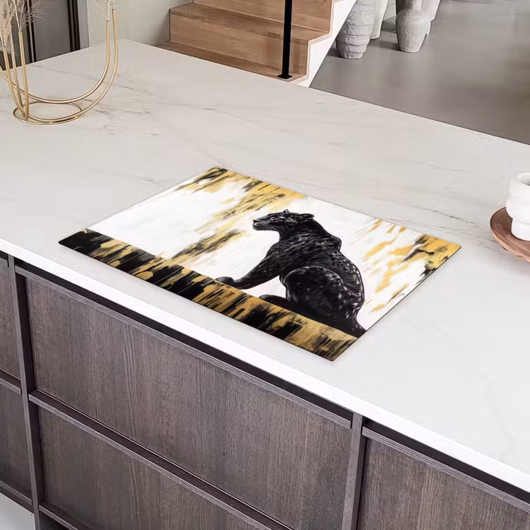 Panter - Zwart - Abstract - Goud Inductie beschermer vinyl 3mm klein -sfeer8