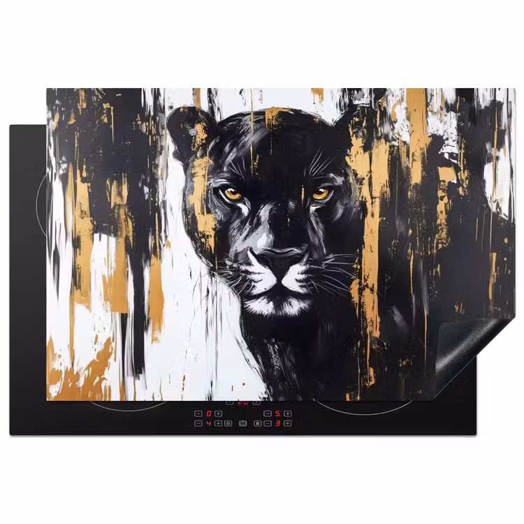 Panter - Zwart - Abstract - Verfstreken Inductie beschermer vinyl 3mm klein -3d