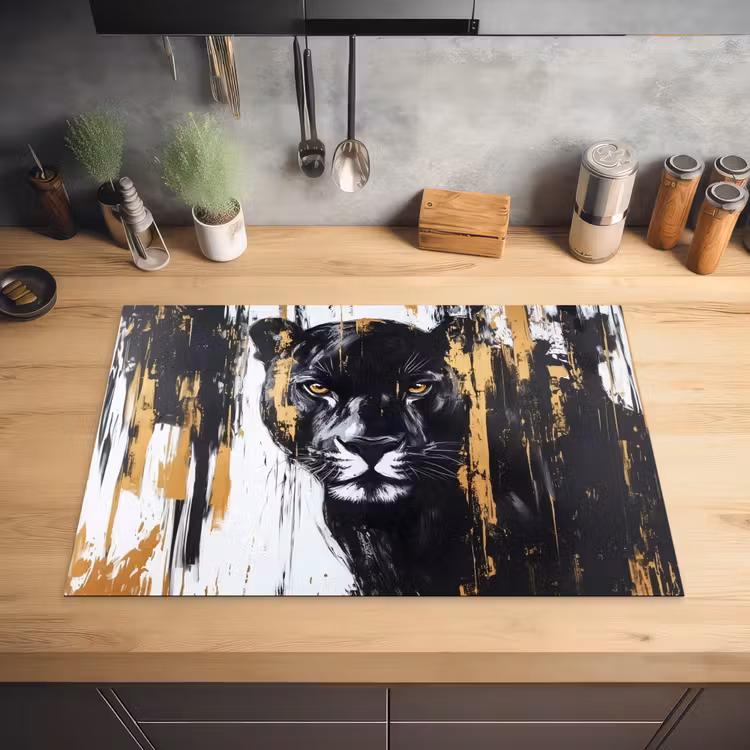 Panter - Zwart - Abstract - Verfstreken Inductie beschermer vinyl 3mm klein -sfeer5
