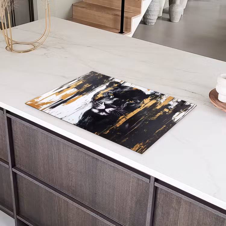 Panter - Zwart - Abstract - Verfstreken Inductie beschermer vinyl 3mm klein -sfeer8