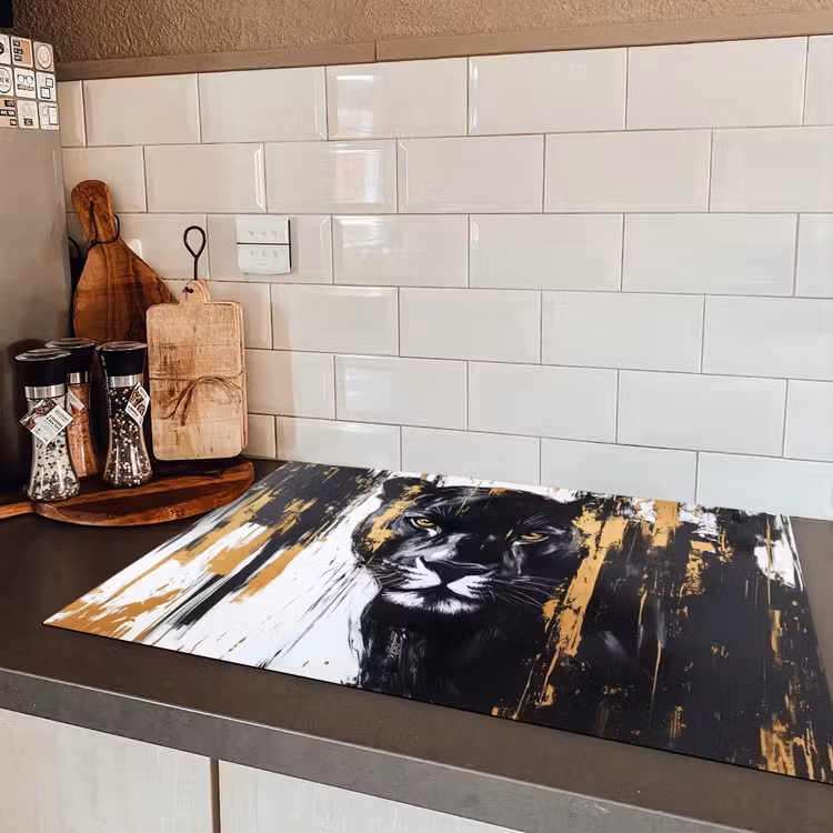 Panter - Zwart - Abstract - Verfstreken Inductie beschermer vinyl 3mm klein -sfeer3