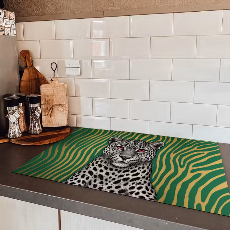 Panter - Zebrapatroon - Groen Inductie beschermer vinyl 3mm klein -sfeer3