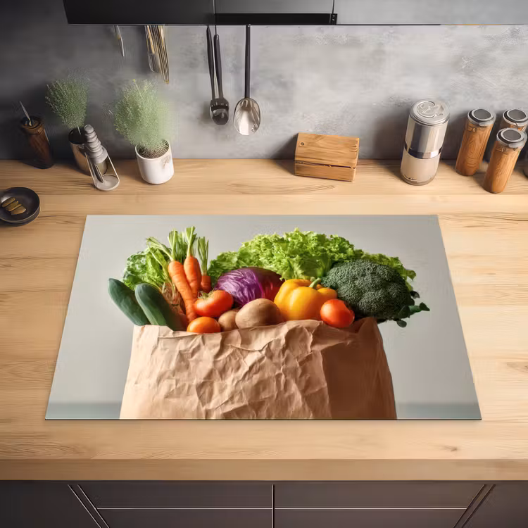 Papieren - Boodschappen - Groente - Kleurrijk Inductie beschermer vinyl 3mm klein -sfeer5