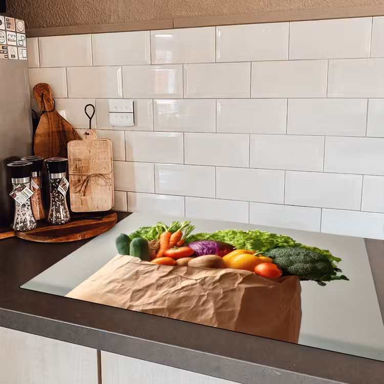 Papieren - Boodschappen - Groente - Kleurrijk Inductie beschermer vinyl 3mm klein -sfeer3
