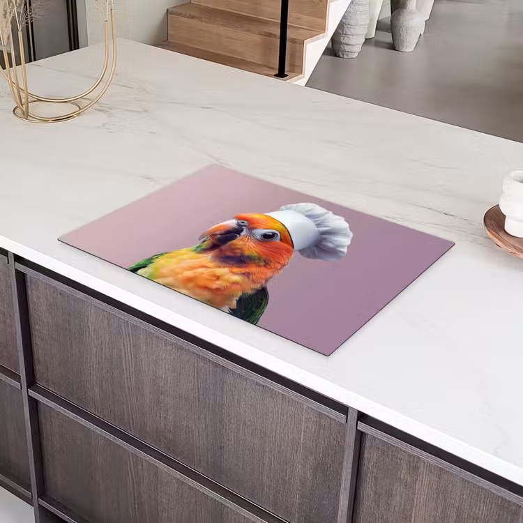 Papegaai - Koksmuts - Nieuwsgierig - Vogel Inductie beschermer vinyl 3mm klein -sfeer8