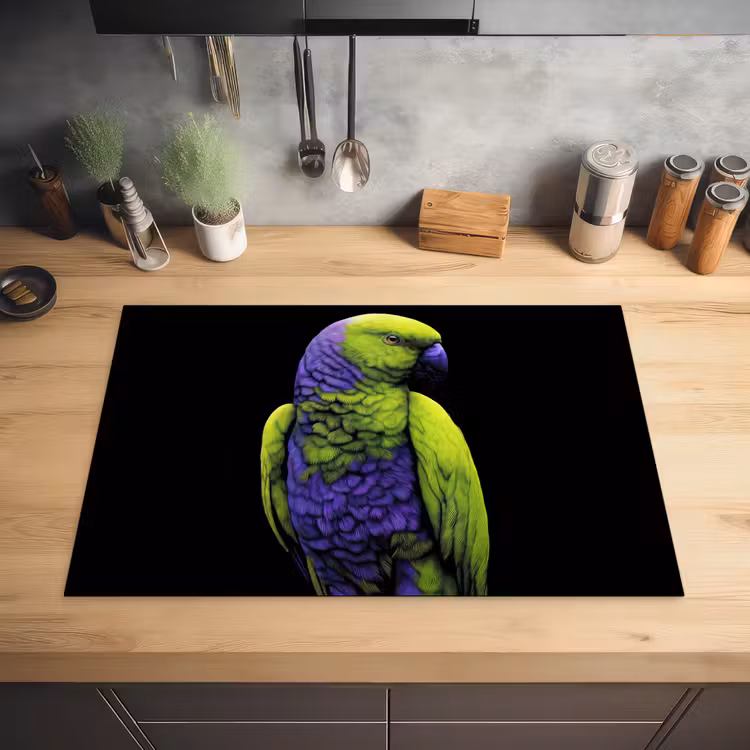 Papegaai - Veren - Opvallend - Groen Inductie beschermer vinyl 3mm klein -sfeer5