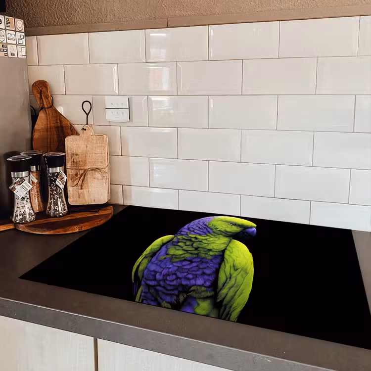 Papegaai - Veren - Opvallend - Groen Inductie beschermer vinyl 3mm klein -sfeer3