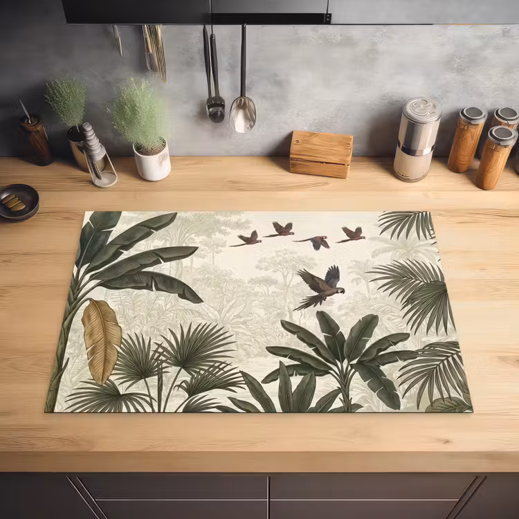 Papagaaien - Jungle - Tropisch - Green Inductie beschermer vinyl 3mm klein -sfeer5