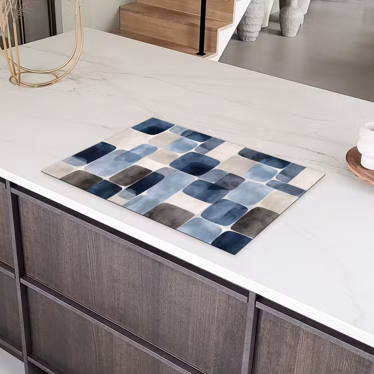 Patroon - Blauw - Vierkanten Inductie beschermer vinyl 3mm klein -sfeer8