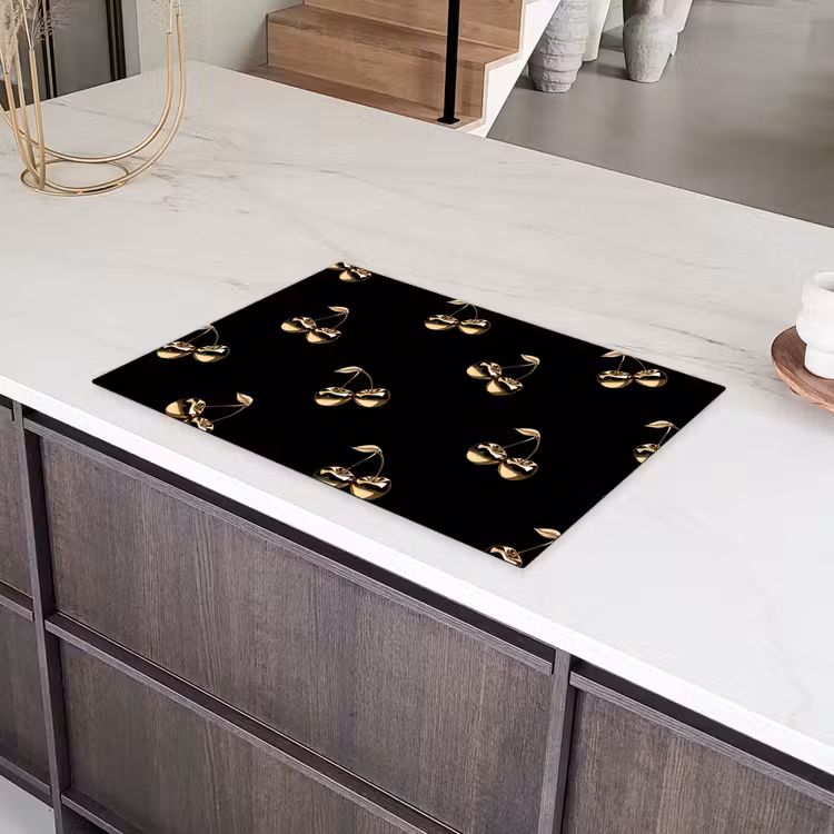 Patroon - Kersen - Goud - Chrome Inductie beschermer vinyl 3mm klein -sfeer8