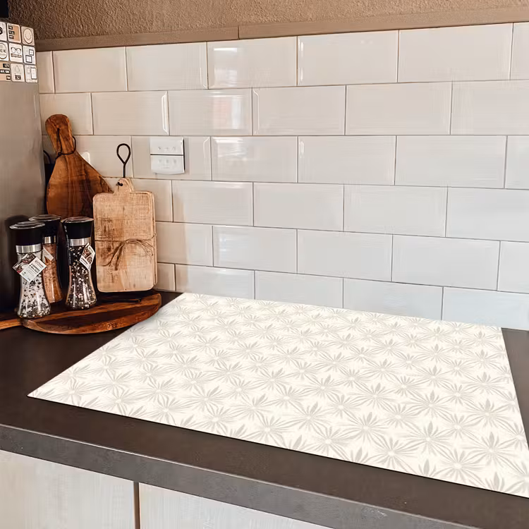 Patroon - Bloemen - Beige Inductie beschermer vinyl 3mm klein 276 -sfeer3