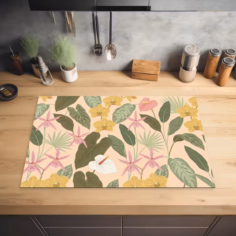 Patroon - Bloemen - Kleurrijk Inductie beschermer vinyl 3mm klein -sfeer5