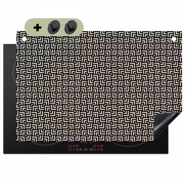 Patroon - Marmer - Zwart Inductie beschemer met haakjes klein 777 -3d