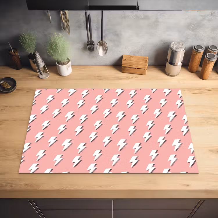 Patroon - Wit - Bliksem - Roze Inductie beschermer vinyl 3mm klein 276 -sfeer5